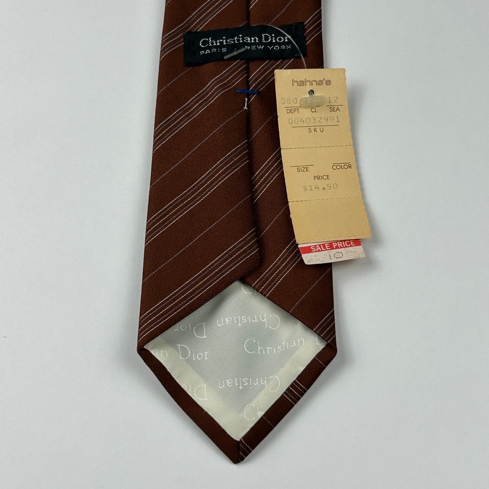 Vintage Christian Dior Hahne's Brown Striped Tie‎ NWT - Picture 2 of 9